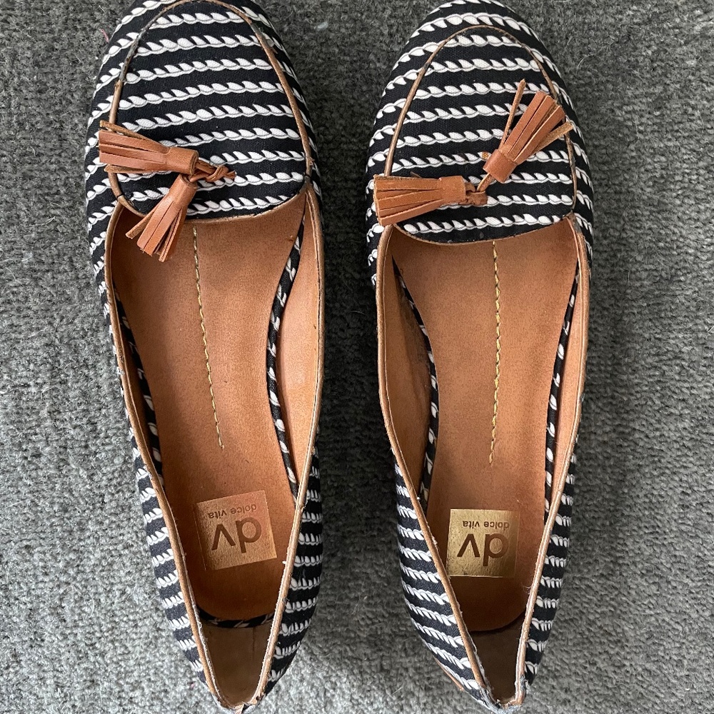 Dolce Vita blue and white boat shoes with tassels